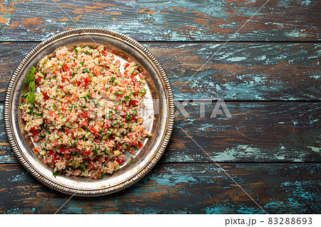 Arab Turkish salad tabbouleh from above copy space Arab Turkish salad tabbouleh from above copy space 83288693