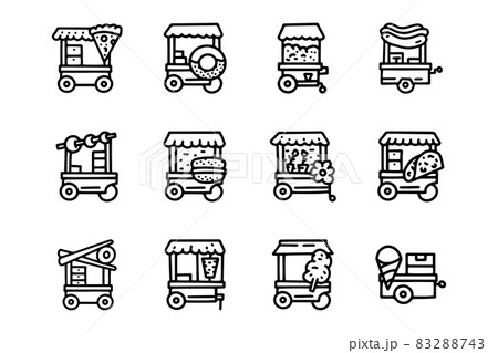 Street food carts line vector doodle simple icon set Street food carts line vector doodle simple icon set 83288743