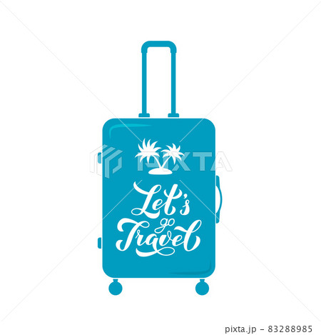 Let s Travel calligraphy hand lettering on blue suitcase. Inspirational or motivational quote typography poster. Travel agency slogan. Vector template for logo design, banner, flyer, postcard, etc. 83288985