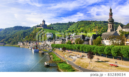 Travel in Germany - river cruises in Moselle river, medieval Cochem town popular tourist destination 83289034