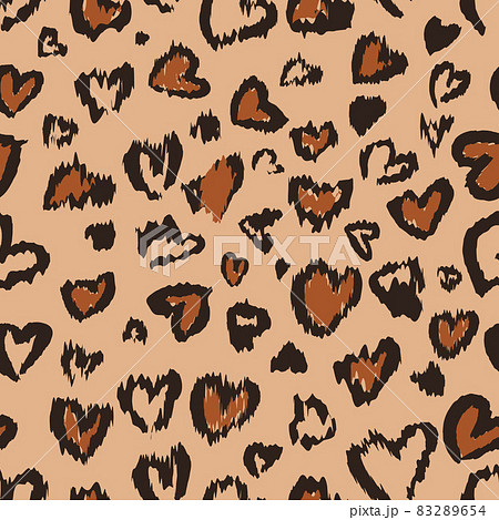 Valentine Leopard or cheetah seamless pattern. Trendy animal print. Spotted hearts imitate jaguar fur. Vector background for wallpaper, textile, fabric, wrapping paper, etc 83289654
