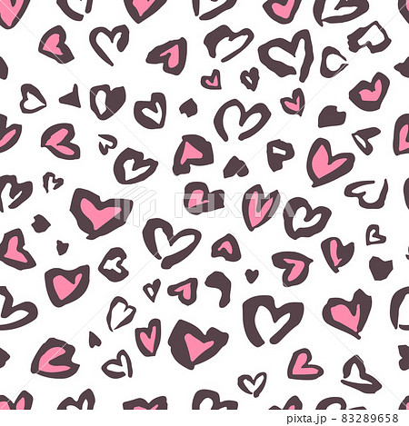 Valentine Leopard or cheetah seamless pattern. Trendy animal print. Spotted pink and dark gray hearts imitate jaguar skin. Vector background for fabric, textile, wallpaper, wrapping paper, etc 83289658