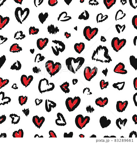 Valentine Leopard or cheetah seamless pattern. Trendy animal print. Spotted red and dark gray hearts imitate jaguar fur. Vector background for textile, fabric, wallpaper, wrapping paper, etc 83289661