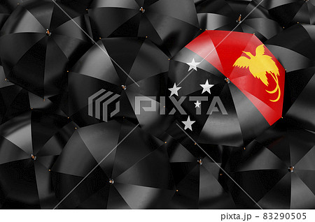 Umbrella with Papuan New Guinean flag among black umbrellas, 3D rendering 83290505