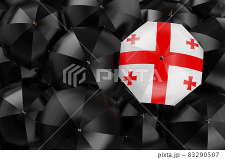 Umbrella with Georgian flag among black umbrellas, 3D rendering 83290507