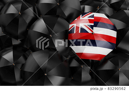 Umbrella with Hawaiian flag among black umbrellas, 3D rendering 83290562