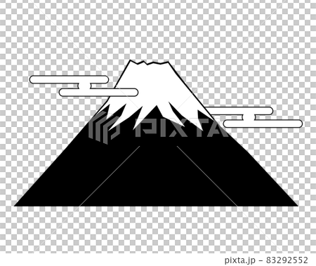 雲がかかった富士山　白黒シルエット 83292552