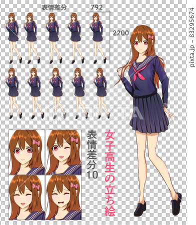 Standing picture for trpg of high school girls ―― 10 kinds of facial expression differences [NO.165] 83295674