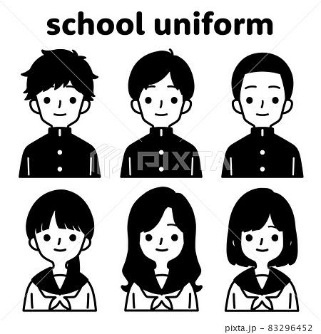 人物イラストセット 学生 モノトーンのイラスト素材