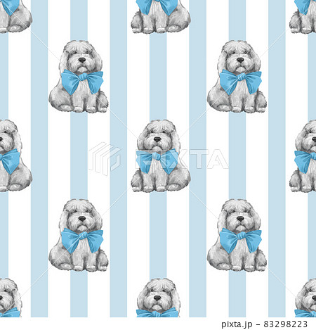 Cute puppy seamless pattern. Striped background with dogs. 83298223