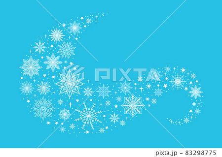 Snowflake wind. Cartoon winter star element. Frozen snowfall wave. Blizzard swirl. Christmas and New Year curve decoration. Falling snowy festive glitter. Vector snowstorm curl banner 83298775