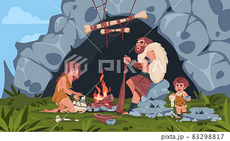 Ancient people scene. Cartoon background with... - Stock Illustration  [83298817] - PIXTA