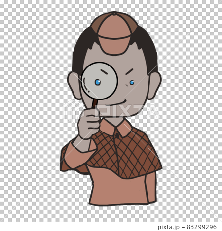 Middle-aged detective looking through a magnifying glass (male 2) Middle-aged detective looking through a magnifying glass (male 2) 83299296