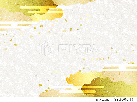 金箔雲と小花模様の和風フレームヨコ 83300044
