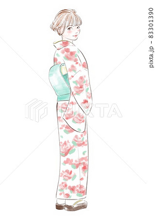 着物が似合う黒髪の日本女性のイラスト（Generative AI）の