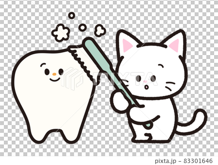 White cat brushing teeth 83301646