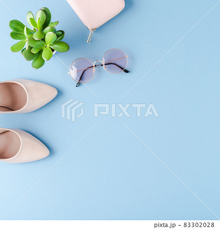 Set with women outfit and copyspace. Flat lay 83302028