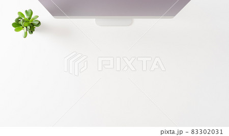 Office background with computer and copyspace. Top view 83302031