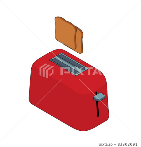 Red toaster with toast in isometric view.  83302091
