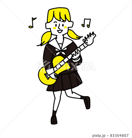 ギターを弾いている女子高生のイラスト素材