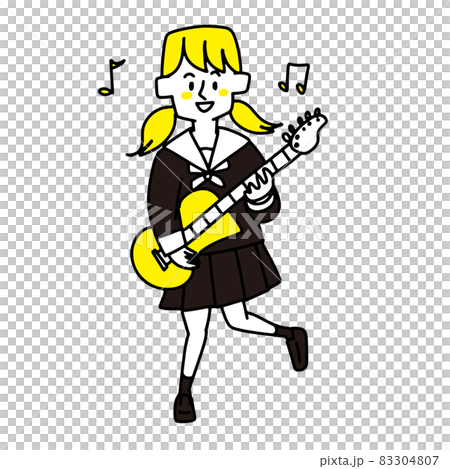 ギターを弾いている女子高生のイラスト素材