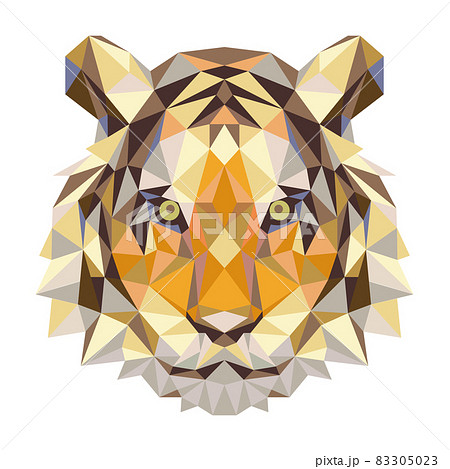 虎ポリゴンイラスト正面 Tiger Polygon Illustのイラスト素材