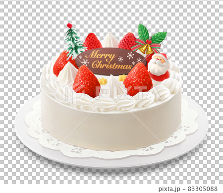 ホールケーキ クリスマスケーキ イラスト リアル 白皿のイラスト素材