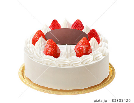 ホールケーキ バースデーケーキ イラスト リアル 金皿のイラスト素材
