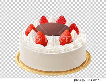ホールケーキ バースデーケーキ イラスト リアル 金皿のイラスト素材