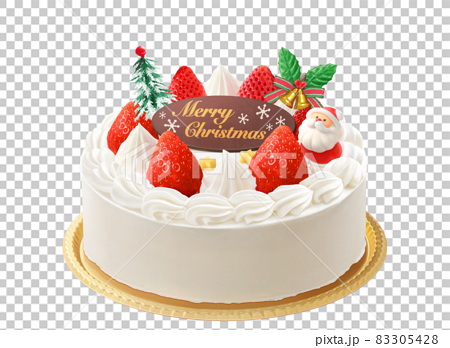 ホールケーキ クリスマスケーキ イラスト リアル ケーキプレートのイラスト素材