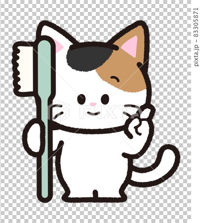Calico cat with a toothbrush Calico cat with a toothbrush 83305871