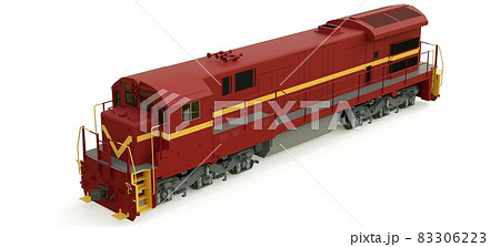 Modern diesel railway locomotive with great power and strength for moving long and heavy railroad train. 3d rendering. 83306223