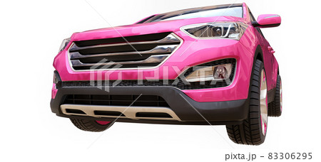 Compact city crossover pink color on a white background. 3d rendering. Compact city crossover pink color on a white background. 3d rendering. 83306295
