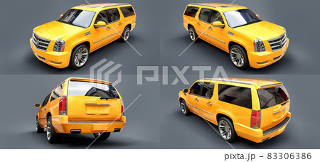 Set big yellow premium SUV on a gray background. 3d rendering. Set big yellow premium SUV on a gray background. 3d rendering. 83306386