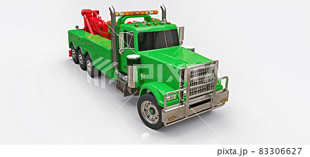 Green cargo tow truck to transport other big trucks or various heavy machinery. 3d rendering. 83306627