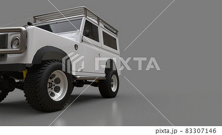 White old small SUV tuned for difficult routes and expeditions. 3d rendering. 83307146