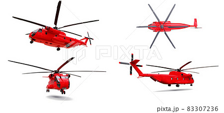 Set military transport or rescue red helicopter on white background. 3d illustration. 83307236
