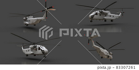 Set military transport or rescue helicopter on grey background. 3d illustration. 83307261