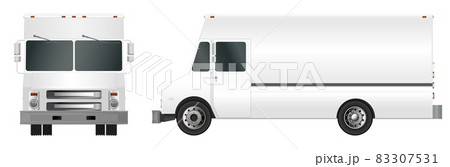 White truck template. Cargo van Vector illustration EPS 10 isolated on white background. City commercial vehicle delivery. 83307531