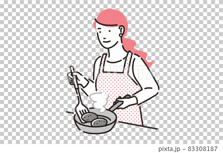 人物 フライパンで料理をする女性 83308187