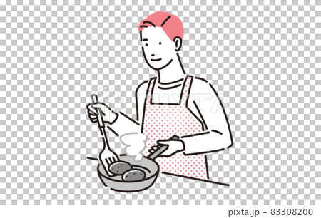 人物 フライパンで料理をする男性 83308200