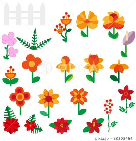 Flower set in a flat style Flower set. Spring flowers. Vector flat illustration 83308464