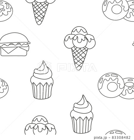 Pattern Ice Cream, Cupcake, donut. Background of texture dessert. Seamless background. Vector Illustration eps 10 for your design. 83308482