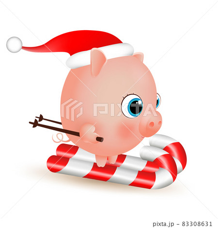 little pig goes skiing in a Santa Claus hat little pig goes skiing in a Santa Claus hat 83308631