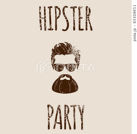 Bearded Hipster silhouette with lettering - Hipster party. Fashion Vector illustration eps 10 isolated on white background. 83308651