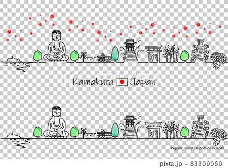 鎌倉觀光地城市景觀及新型冠狀病毒的簡易線描集 83309060