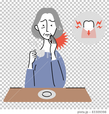 知覚過敏で熱いものがしみるシニア女性 83309398