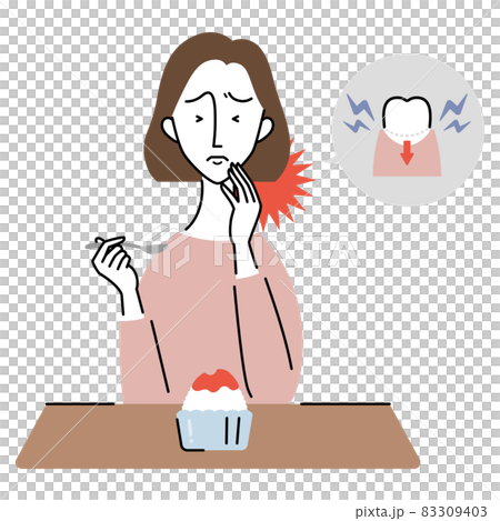知覚過敏で冷たいものがしみる女性 知覚過敏で冷たいものがしみる女性 83309403