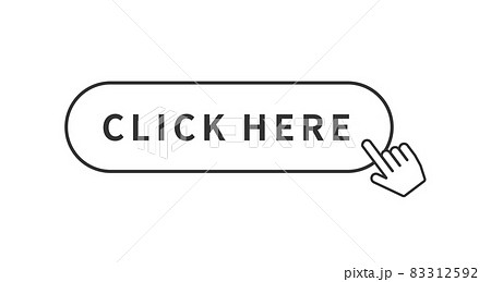 シンプルなボタンのイラスト テンプレート バナー モノクロ 線画 楕円形 指カーソルバージョンのイラスト素材