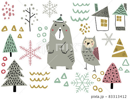 手描き風の北欧冬の素材カラー 手描き風の北欧冬の素材カラー 83313412